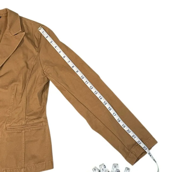 Vintage Lands End 100% Cotton Light Brown Blazer 90's Size 8 Functional Pockets - Picture 11 of 13